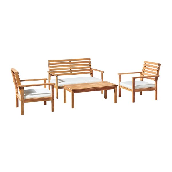 Alaterre Furniture Orwell Outdoor Acacia Wood Conversation Set with Bench and Two Chairs and Cocktail Table ANOW0103ANO